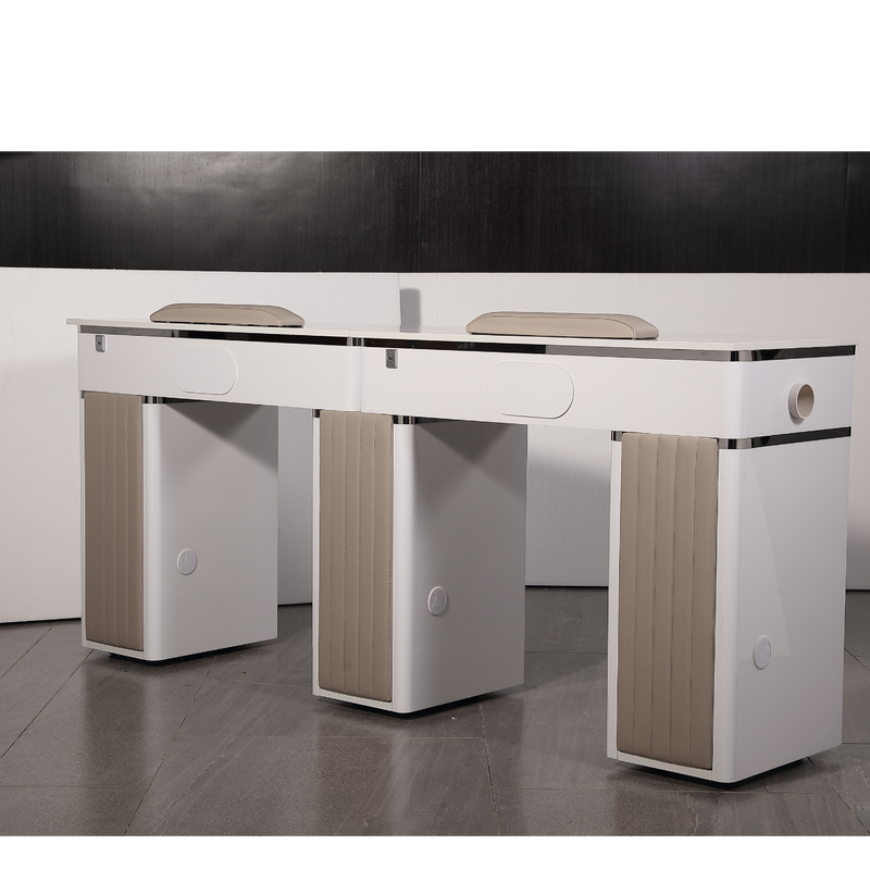LUX550 Double Manicure Nail Table with UV Hole and Vent (Modern Grey or Pearl White)