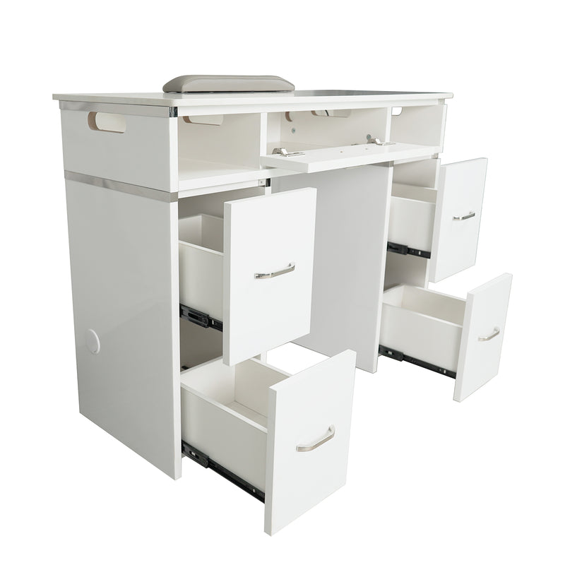 LUX450 Single Manicure Nail Table Marble Top with UV Hole, Vent & USB ( No Vacuum )