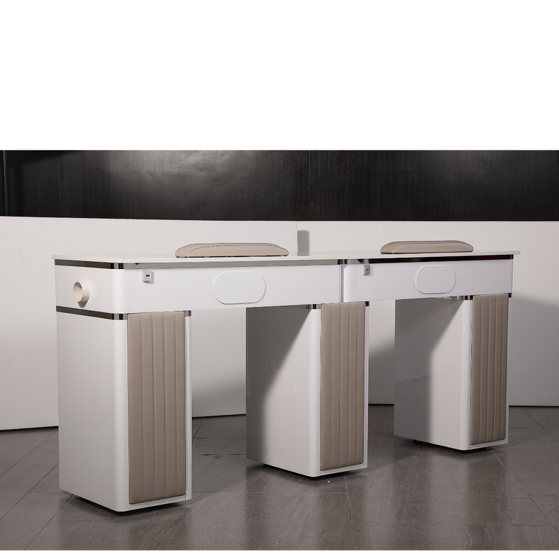 LUX550 Double Manicure Nail Table with UV Hole and Vent (Modern Grey or Pearl White)