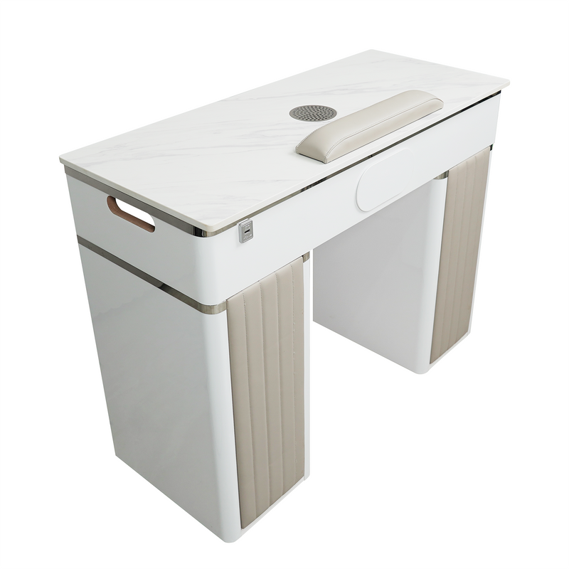 LUX450 Single Manicure Nail Table Marble Top with UV Hole, Vent & USB ( No Vacuum )