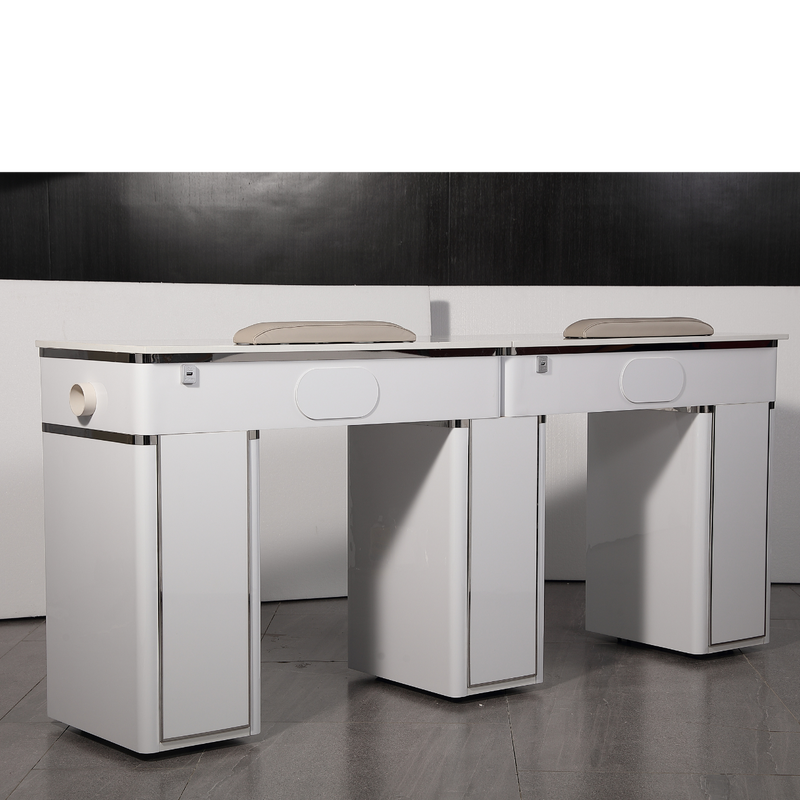 LUX550 Double Manicure Nail Table with UV Hole and Vent (Modern Grey or Pearl White)