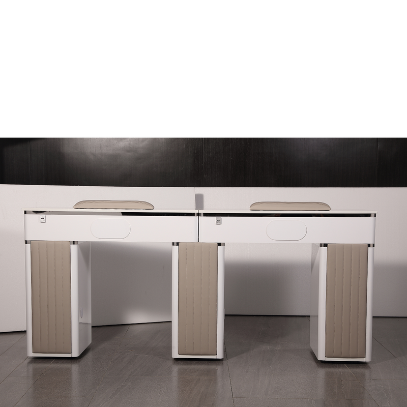 LUX550 Double Manicure Nail Table with UV Hole and Vent (Modern Grey or Pearl White)