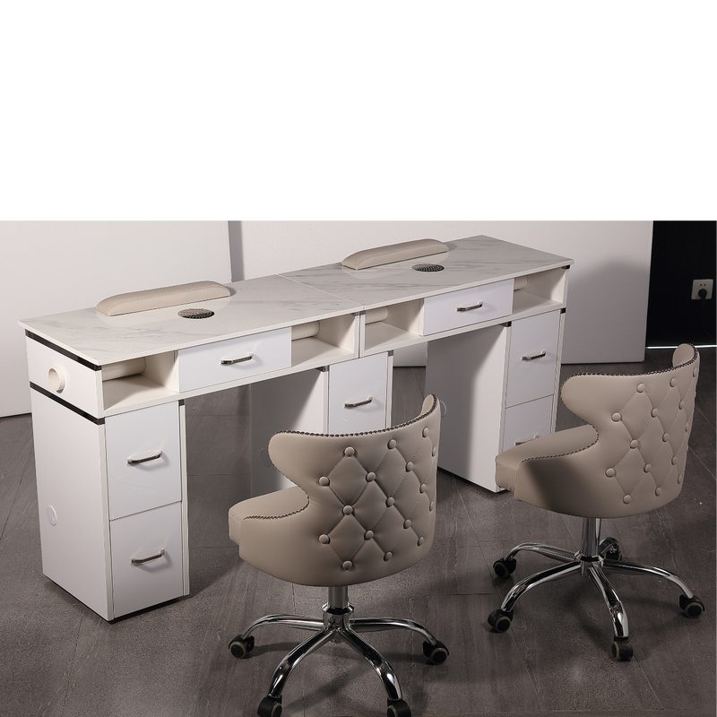 LUX550 Double Manicure Nail Table with UV Hole and Vent (Modern Grey or Pearl White)