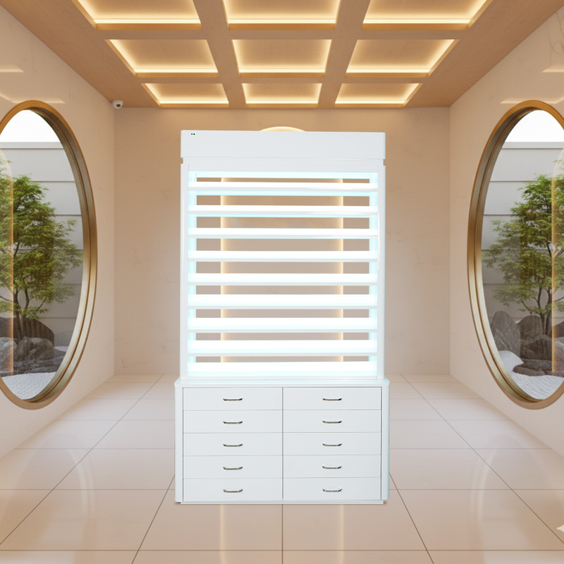 LUX M2 Double Side Access Polish & Powder Rack with Drawers