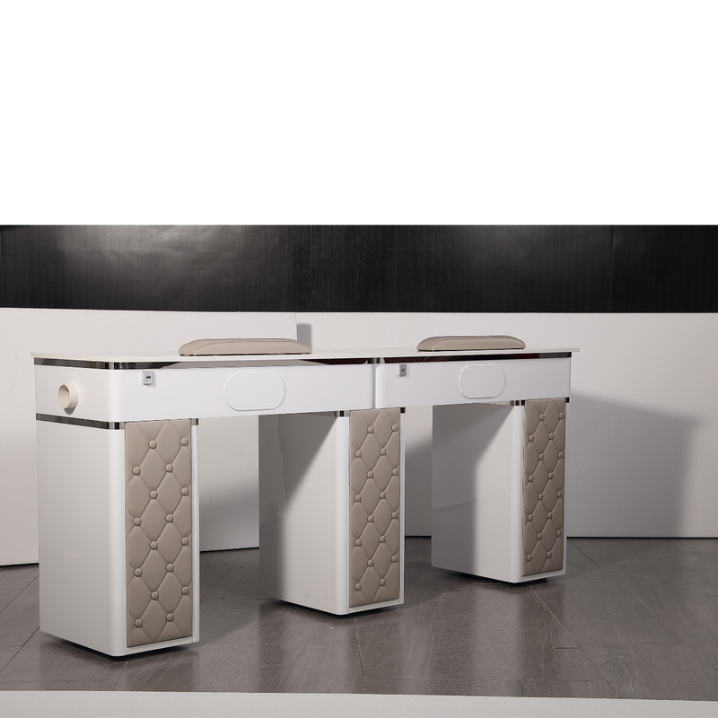 LUX550 Double Manicure Nail Table with UV Hole and Vent (Modern Grey or Pearl White)