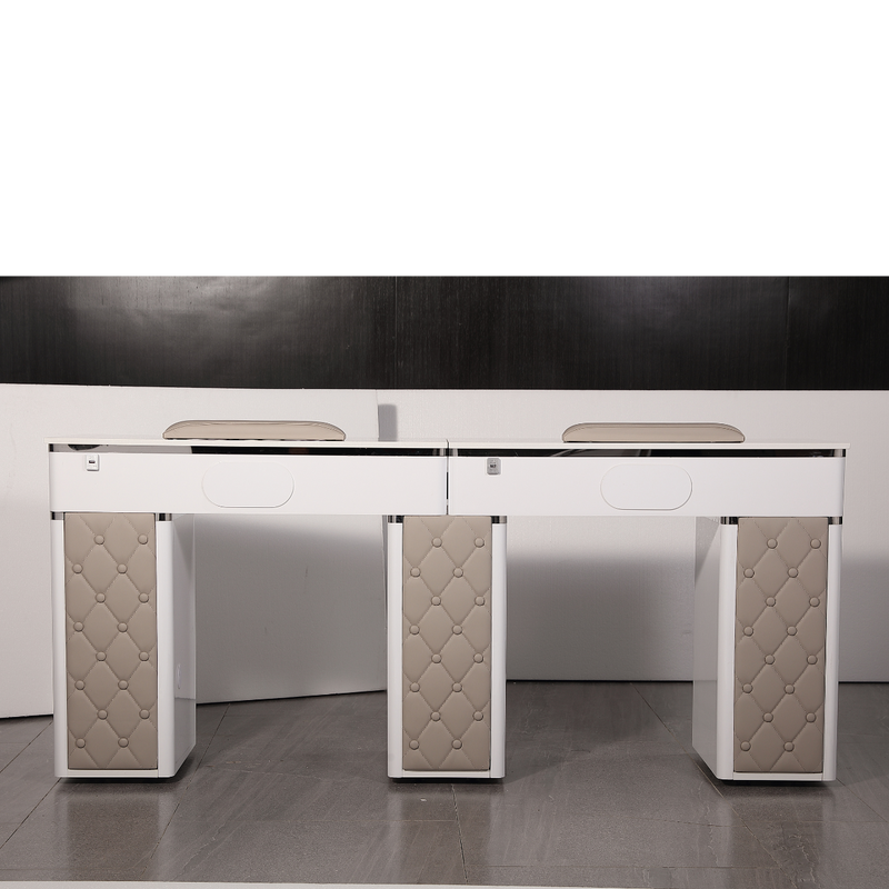 LUX550 Double Manicure Nail Table with UV Hole and Vent (Modern Grey or Pearl White)