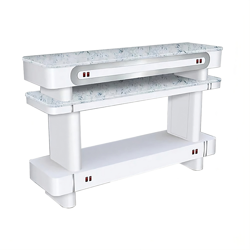 4-Seat Nail Dryer Table with Solid Surface Countertop - White & Silver