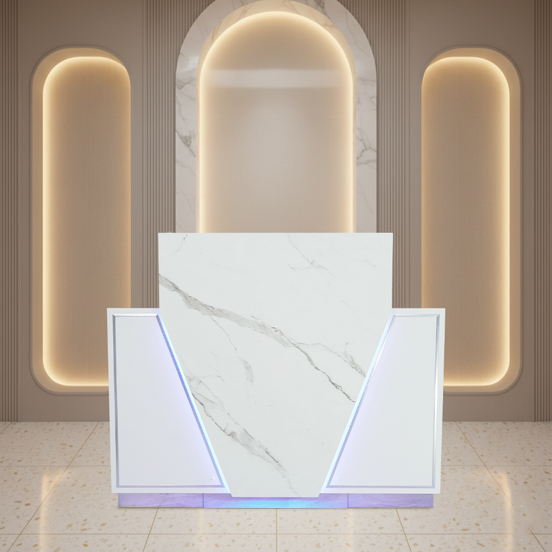 LUX V550 Reception Front Desk Marble Design with LED :: White