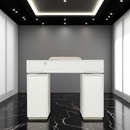 LUX GT45 Single Manicure Nail Table Marble Top with 2 UV Holes, Vent Pipe OR Vacuum Machine, & USB