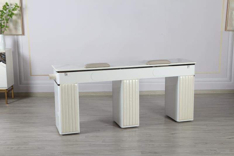 LUX550 Double Manicure Nail Table with UV Hole and Vent (Modern Grey or Pearl White)