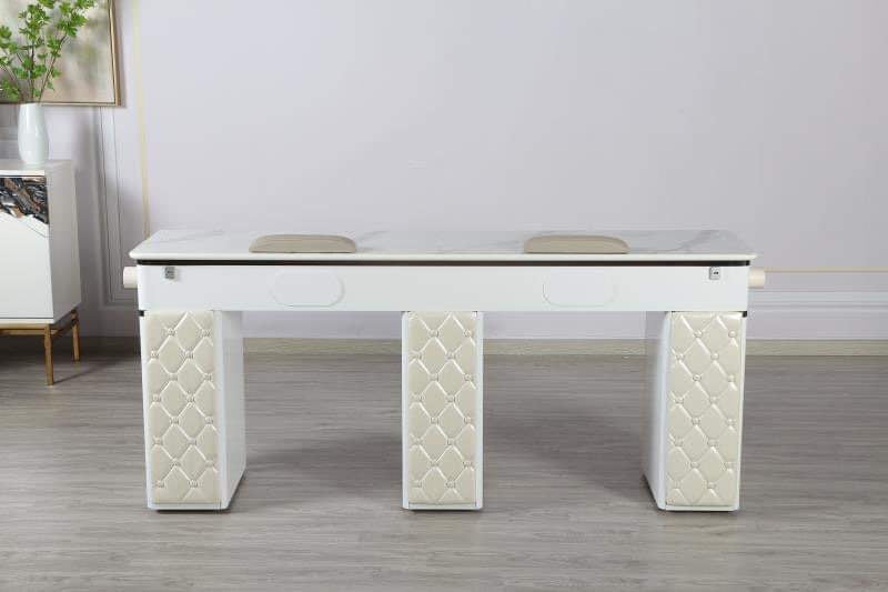 LUX550 Double Manicure Nail Table with UV Hole and Vent (Modern Grey or Pearl White)