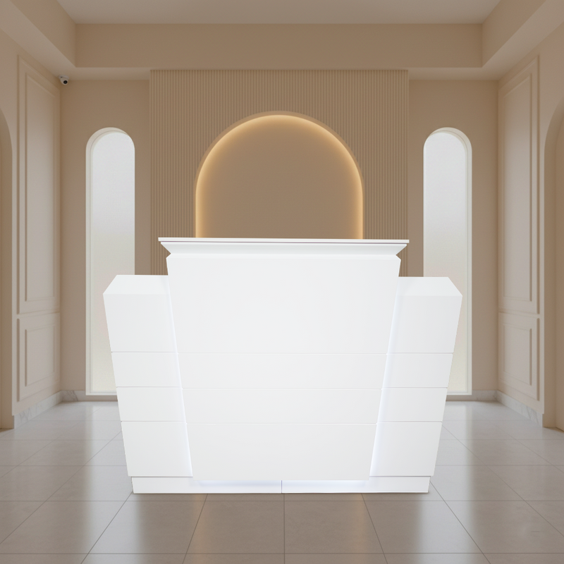 LUX Ruby R2 Reception Desk Marble Top Design with LED :: White
