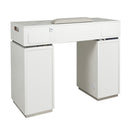 LUX GT45 Single Manicure Nail Table Marble Top with 2 UV Holes, Vent Pipe OR Vacuum Machine, & USB