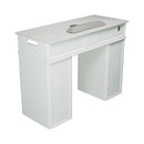 LUX N146 Single Manicure Nail Table Marble Top with UV Hole, Vent Pipe, & USB