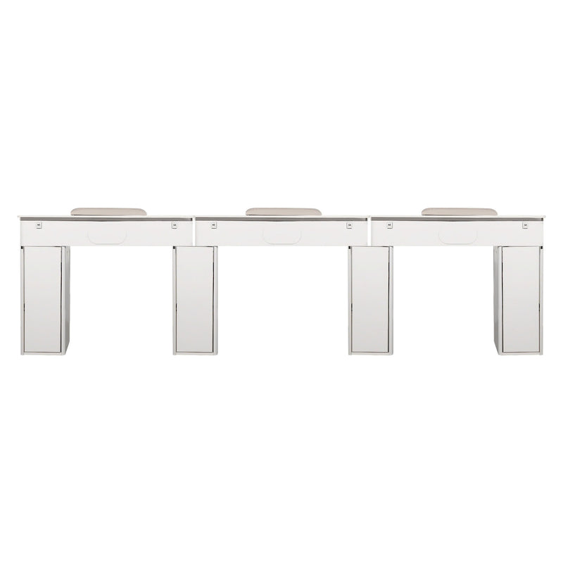 LUX Le Blanc Multi Manicure Nail Table Marble Top with UV Hole, Vent & USB