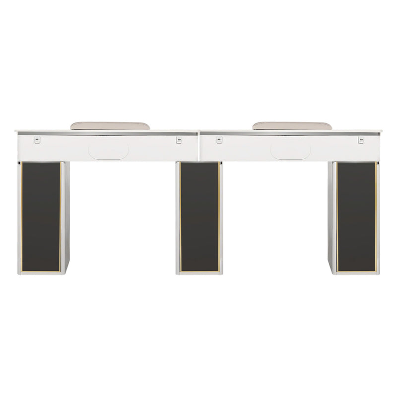 LUX Le Blanc Multi Manicure Nail Table Marble Top with UV Hole, Vent & USB