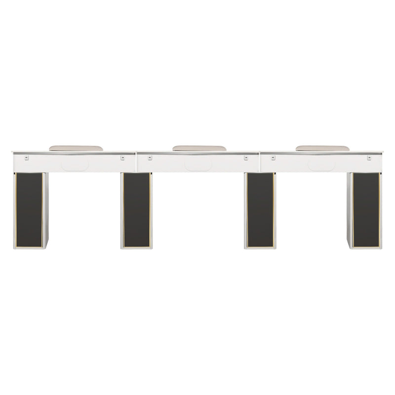 LUX Le Blanc Multi Manicure Nail Table Marble Top with UV Hole, Vent & USB