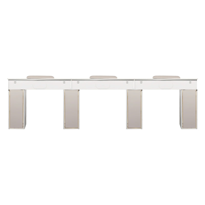LUX Le Blanc Multi Manicure Nail Table Marble Top with UV Hole, Vent & USB