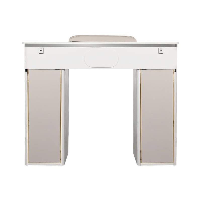 LUX Le Blanc Single Manicure Nail Table Marble Top with UV Hole, Vent & USB