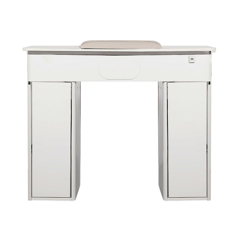 LUX Le Blanc Single Manicure Nail Table Marble Top with UV Hole, Vent & USB