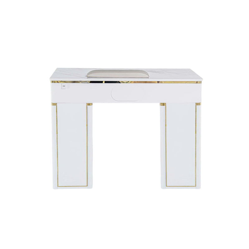 LUX Le Blanc Single Manicure Nail Table Marble Top with UV Hole, Vent & USB