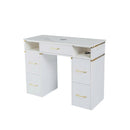 LUX Le Blanc Single Manicure Nail Table Marble Top with UV Hole, Vent & USB