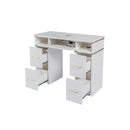 LUX Le Blanc Single Manicure Nail Table Marble Top with UV Hole, Vent & USB