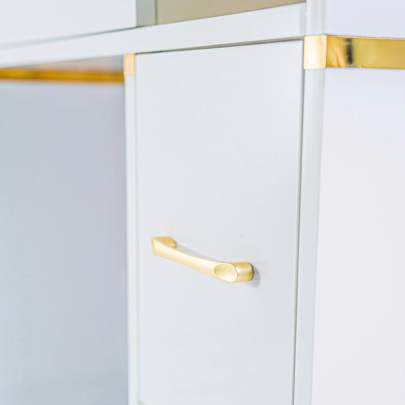 LUX Le Blanc Single Manicure Nail Table Marble Top with UV Hole, Vent & USB