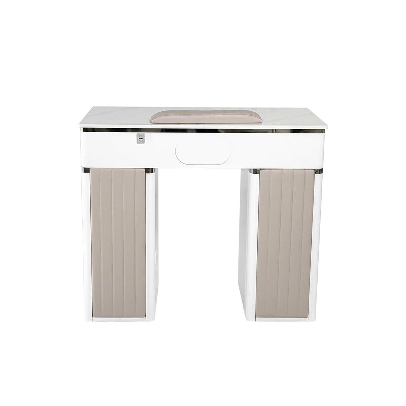 LUX450 Single Manicure Nail Table Marble Top with UV Hole, Vent & USB ( No Vacuum )