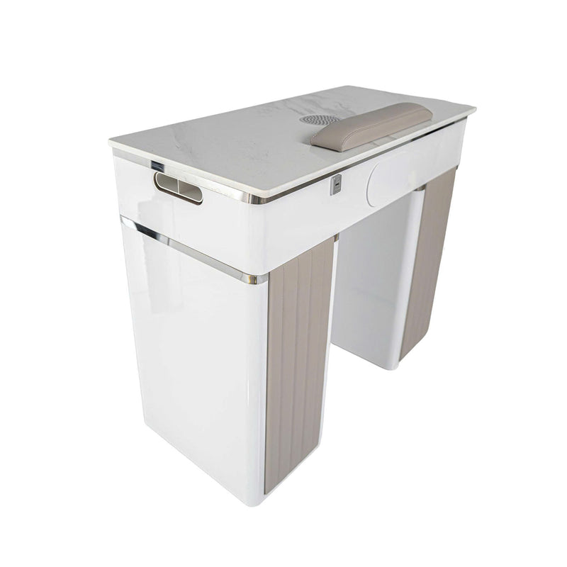 LUX450 Single Manicure Nail Table Marble Top with UV Hole, Vent & USB ( No Vacuum )