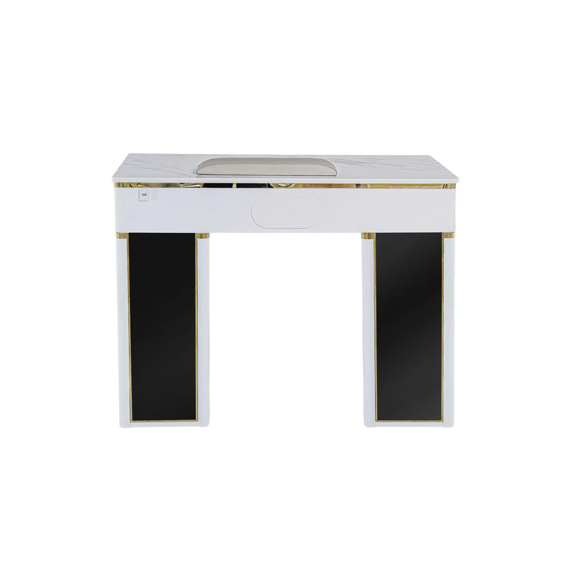 LUX Le Blanc Single Manicure Nail Table Marble Top with UV Hole, Vent & USB