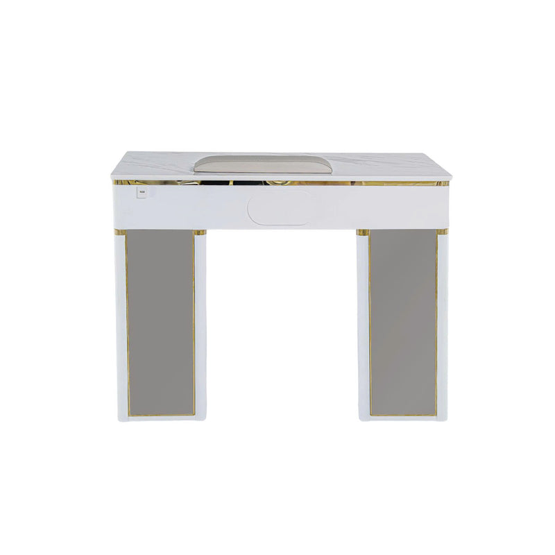 LUX Le Blanc Single Manicure Nail Table Marble Top with UV Hole, Vent & USB