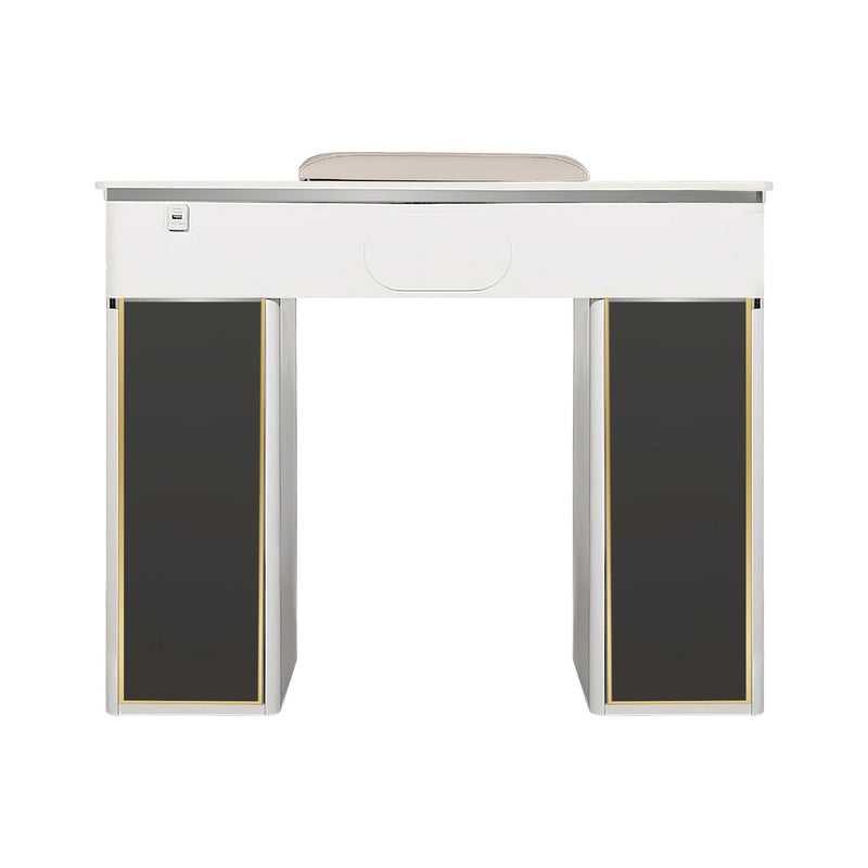 LUX Le Blanc Single Manicure Nail Table Marble Top with UV Hole, Vent & USB