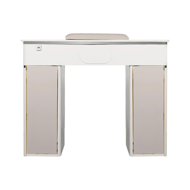 LUX Le Blanc Single Manicure Nail Table Marble Top with UV Hole, Vent & USB