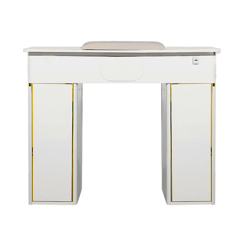 LUX Le Blanc Single Manicure Nail Table Marble Top with UV Hole, Vent & USB