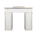 LUX Le Blanc Single Manicure Nail Table Marble Top with UV Hole, Vent & USB