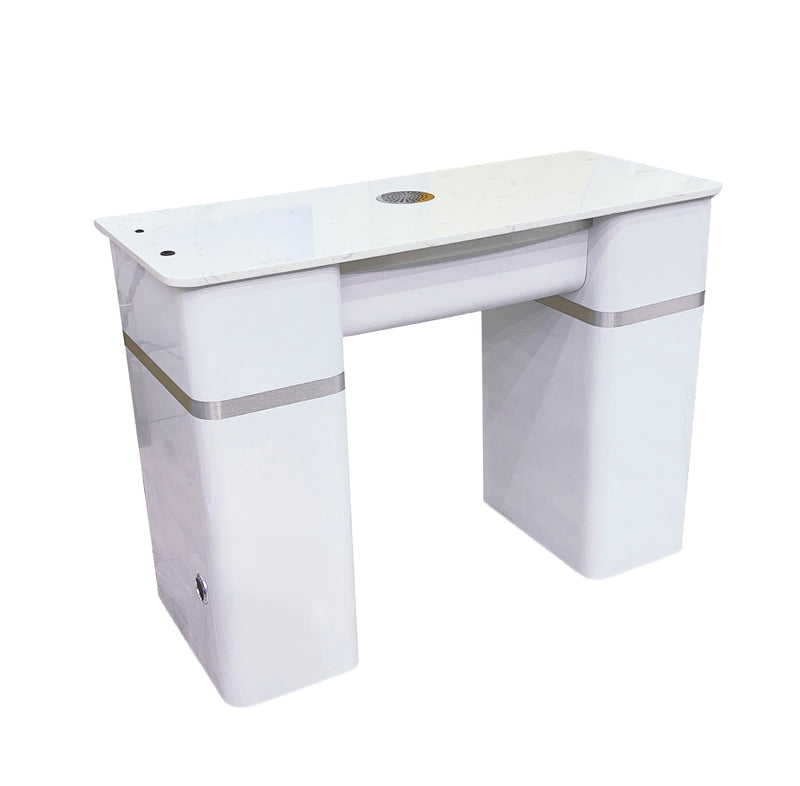 LUX20 Single White Manicure Table with Marble Top and Vacuum Bag