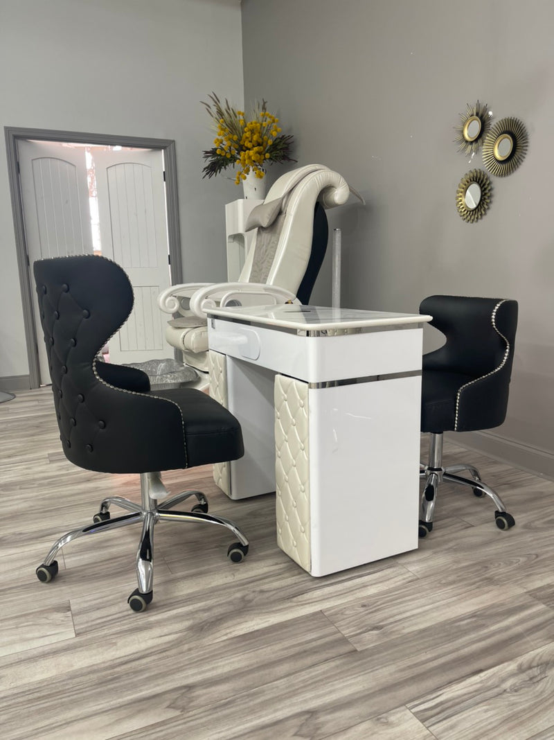Royal black customer and technician chair for salons